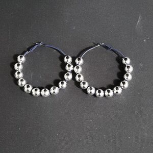 Midnight elegance Repurposed Navy Blue hoops earring with silver beads